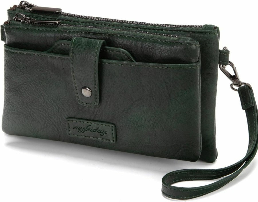 New myfriday Myfriday Vintage Vegan Leather Wristlet Clutch Purse For Women With Zip Around 2 Strap & Detchable Card Holder