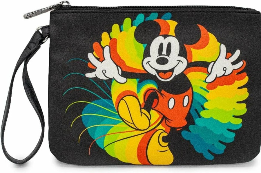 Clearance Buckle-Down Buckle Down Disney Wallet, Single Pocket Wristlet, Mickey Mouse Action Pose Trails Black Multi Color, Vegan Leather