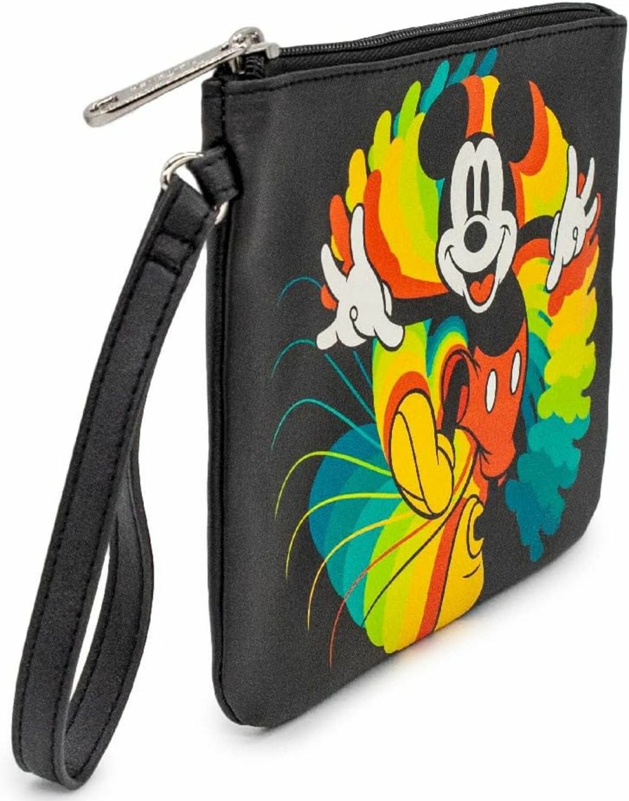 Clearance Buckle-Down Buckle Down Disney Wallet, Single Pocket Wristlet, Mickey Mouse Action Pose Trails Black Multi Color, Vegan Leather