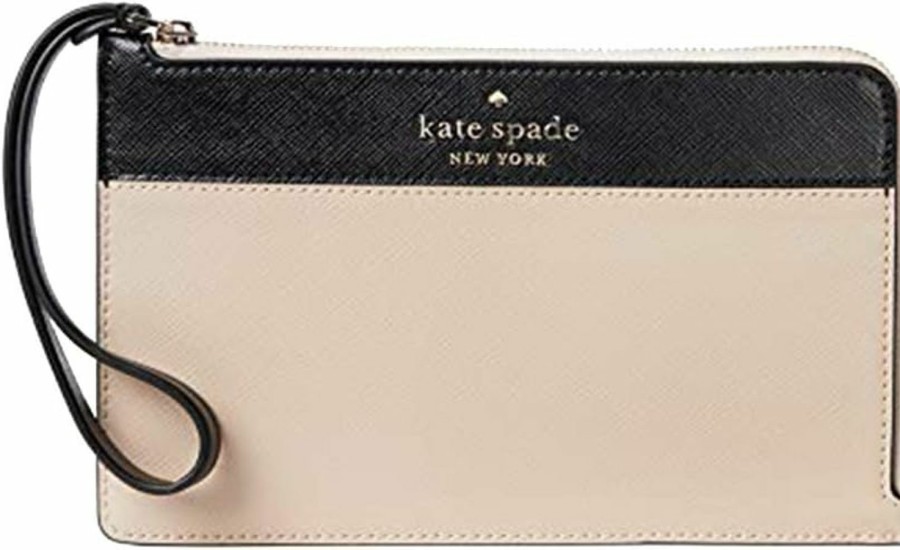 Best Kate Spade New York Kate Spade Staci Colorblock Medium L-Zip Wristlet Warm Beige With Black