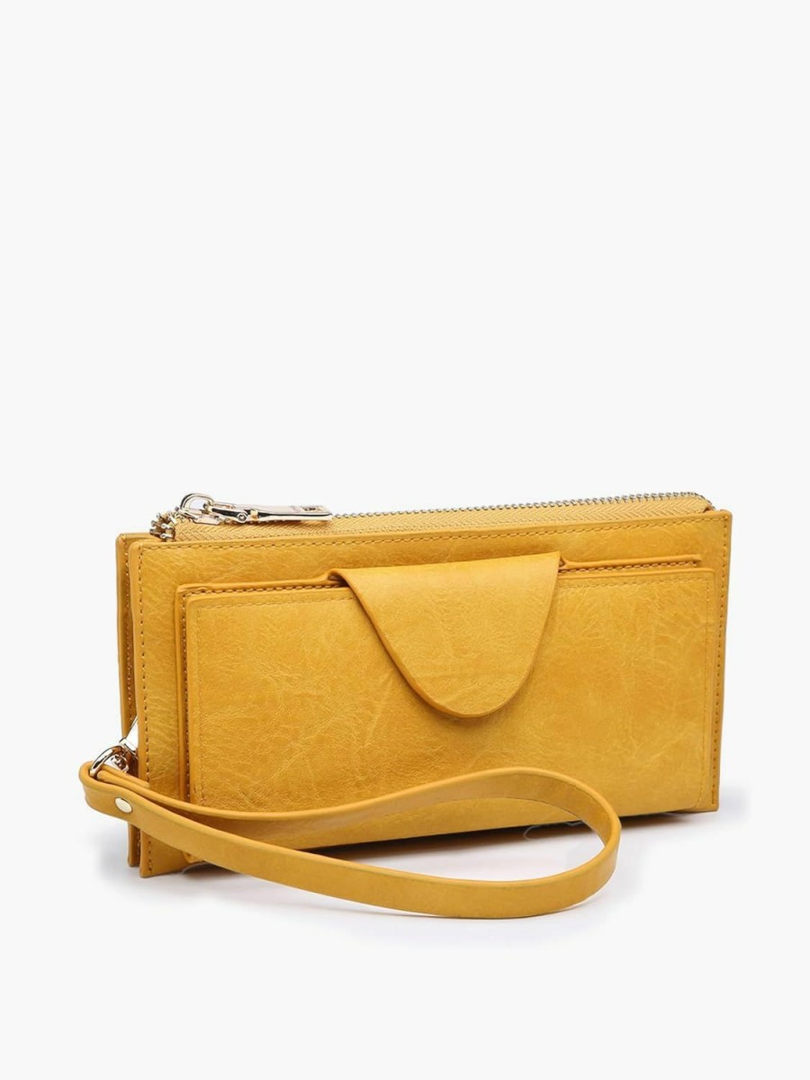 New JEN & CO. Jen & Co. Kyla Rfid Wallet In Mustard - Women'S Vegan Leather Wristlet Purse & Clutch, Credit Card Holder, Rfid Safe