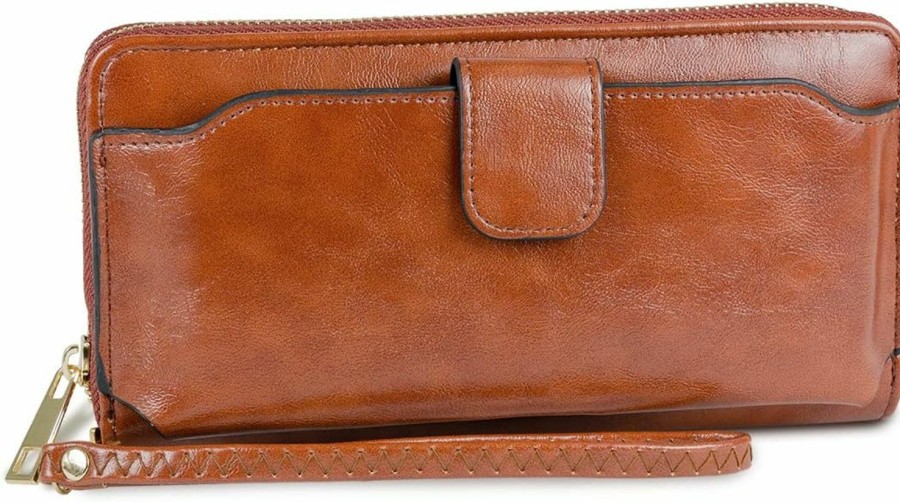 Online Rebecca & Rifka Rebecca & Rifka Glazed Faux Leather Zip Around Wristlet Wallet With Phone Pocket