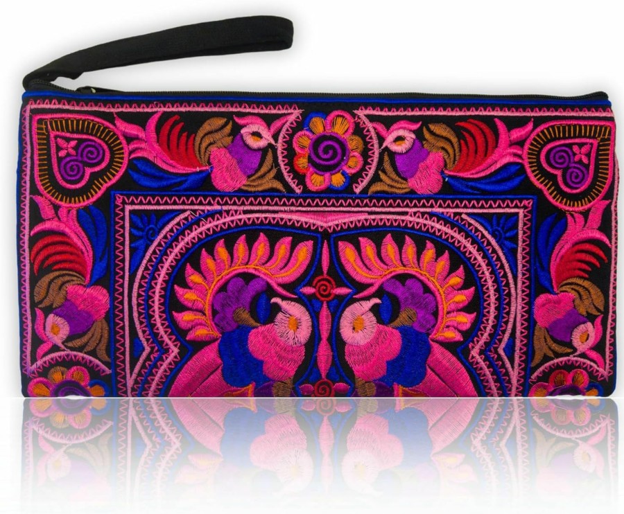 Best Sabai Jai Sabai Jai - Embroidered Ethnic Clutch Purse Handbag For Women - Handmade Boho Bird Flower Wristlet