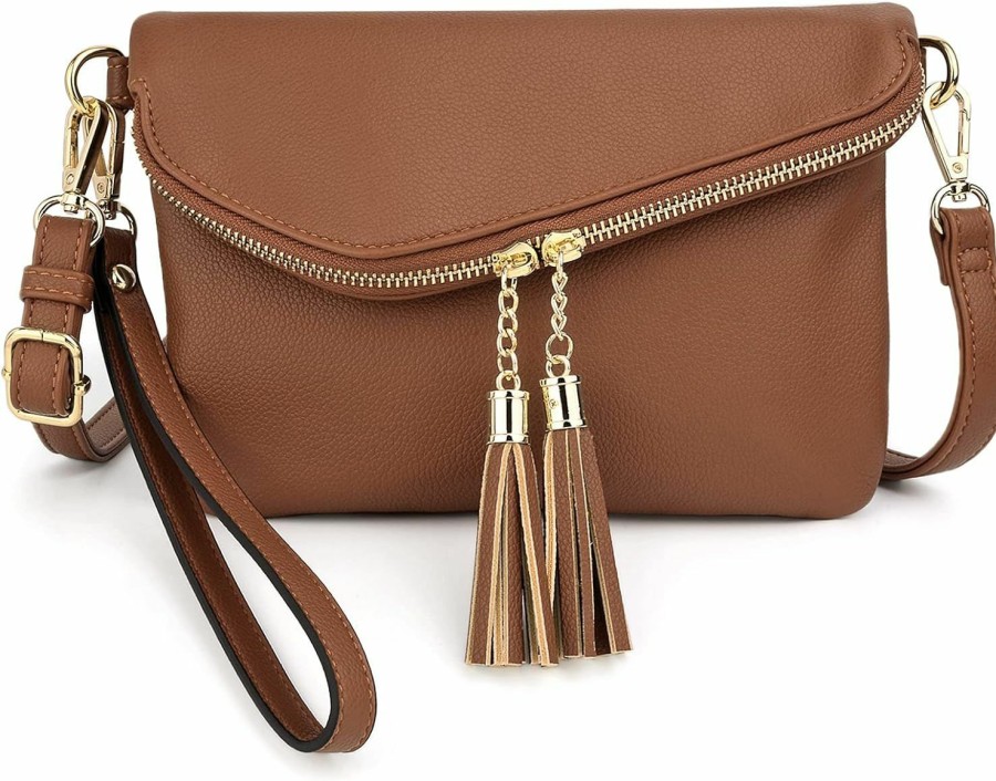 Wholesale UTO Uto Envelope Wristlet Clutch Crossbody Bag For Women Double Tassel Cellphone Trendy Purse With Strap And Zip Pocket