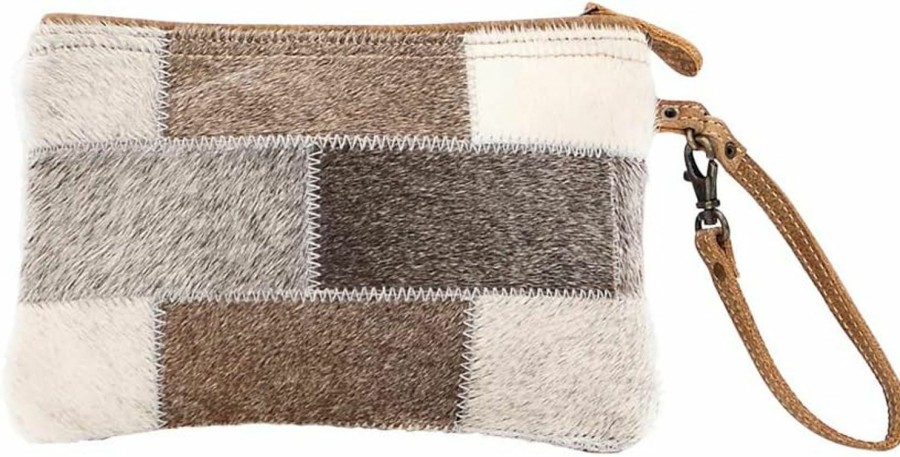 Wholesale Myra Bag Myra Bag Silver Brick Upcycled Leather & Cowhide Wristlet Pouch Bag S-1502