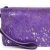 New Mesa Luna Mesa Luna Metallic Cowhide Handcrafted Large Wristlet Pouch Clutch (Amethyst)