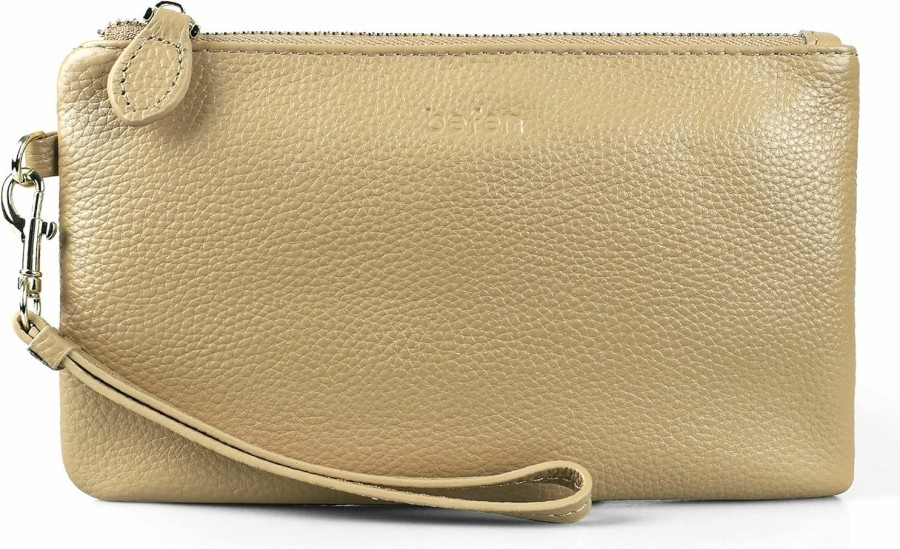 Hot befen Befen Women'S Genuine Italian Leather Wristlet Clutch Wallet Purse, Gold Zipper