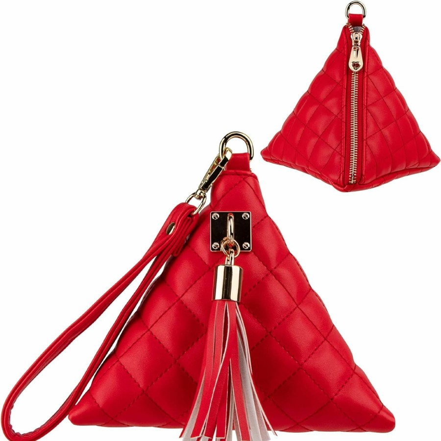 Clearance Aatacas Aatacas Leather Quilted Triangle Wristlet Clutch Purse Handbag - Pyramid Evening Cocktail Wallet Tassel Charm