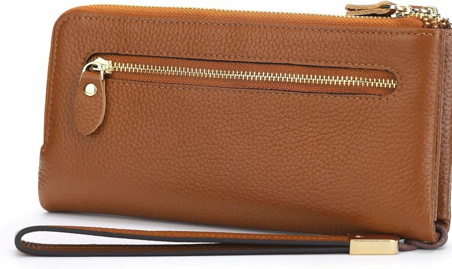 Online YALUXE Yaluxe Wristlet-For-Womens-Genuine-Leather Multi Cards Case Wallet Card Slots Double Zipper