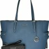 Best Michael Kors Michael Kors Michael Michel Kors Gilly Large Drawstring Travel Tote Bundled With Double Zip Wristlet Purse Hook (Teal/Signature Black)