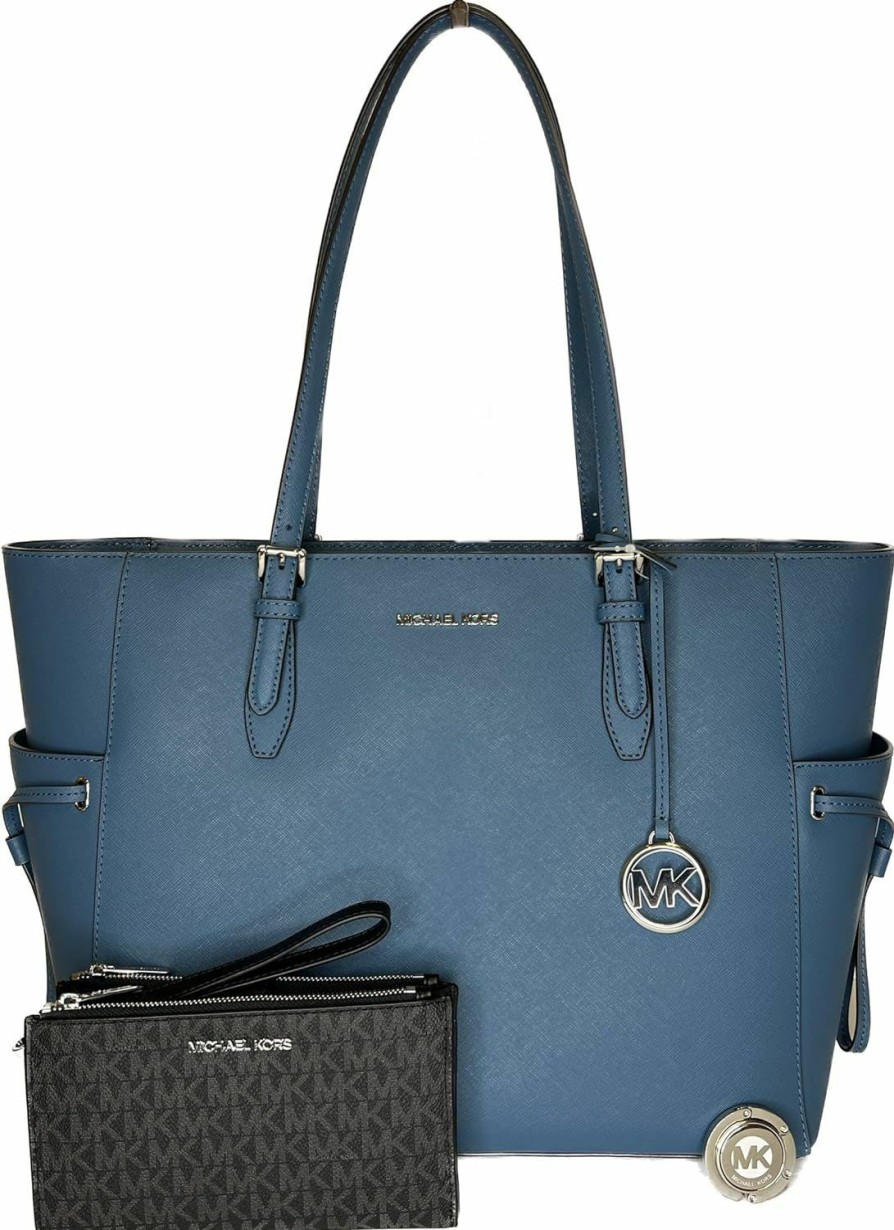 Best Michael Kors Michael Kors Michael Michel Kors Gilly Large Drawstring Travel Tote Bundled With Double Zip Wristlet Purse Hook (Teal/Signature Black)