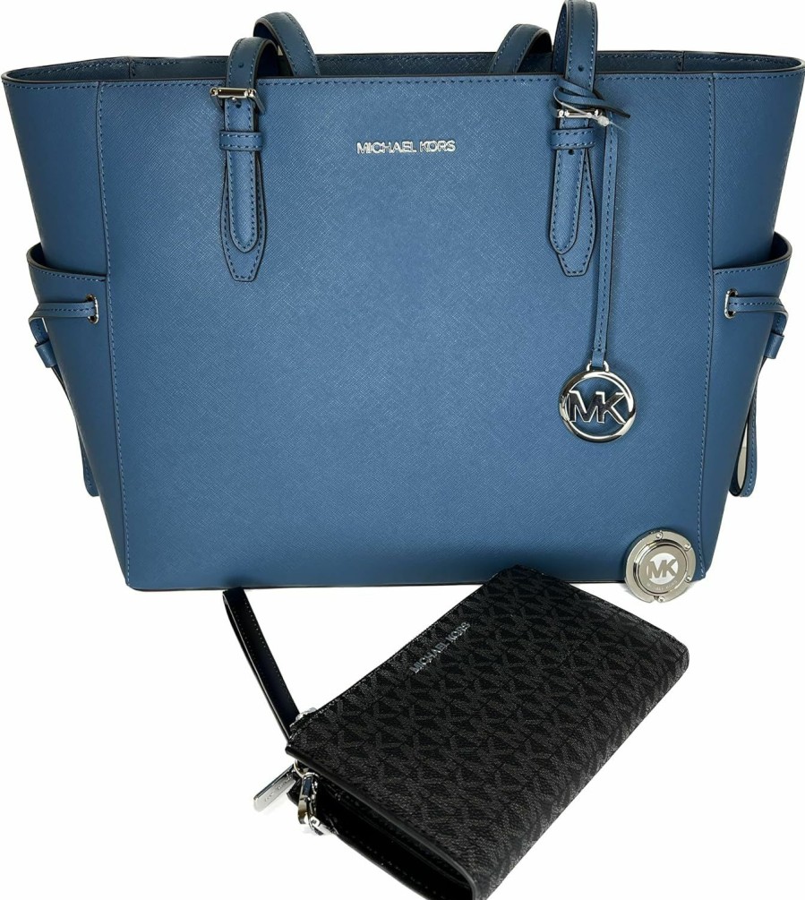 Best Michael Kors Michael Kors Michael Michel Kors Gilly Large Drawstring Travel Tote Bundled With Double Zip Wristlet Purse Hook (Teal/Signature Black)