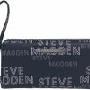 Clearance Steve Madden Steve Madden Large Zip Around Wristlet Wallet (Black - Grey Logo Stamp)