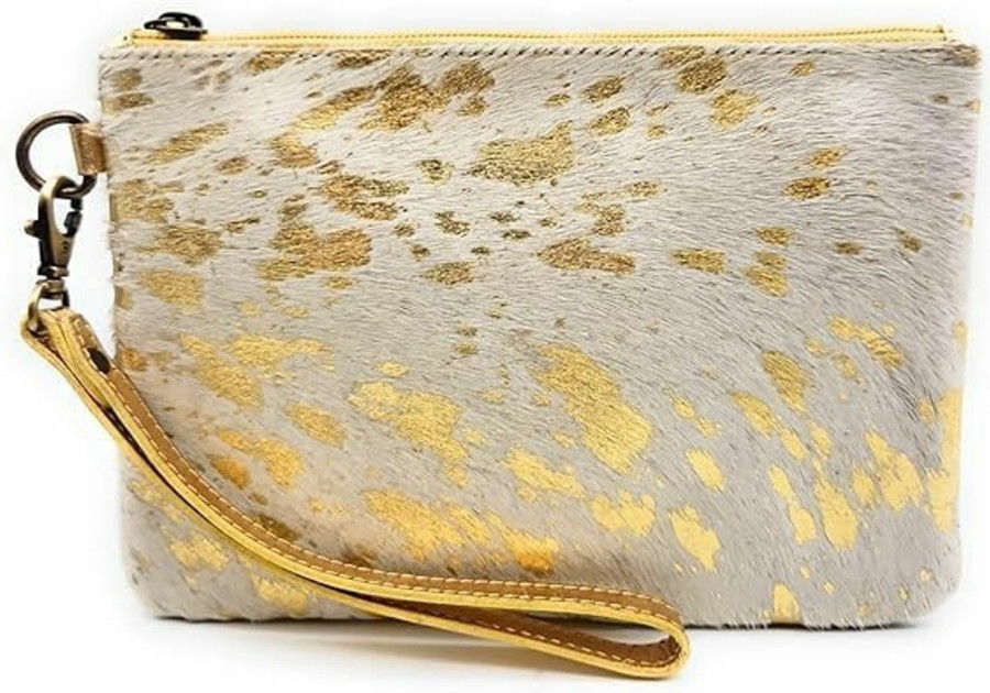 New Mesa Luna Mesa Luna Metallic Cowhide Handcrafted Large Wristlet Pouch Clutch (Golden Hour)