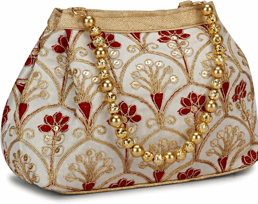 Wholesale LONGING TO BUY Longing To Buy Indian Ethnic Designer Embroidered Silk Potli Bag Batwa Pearls Handle Purse