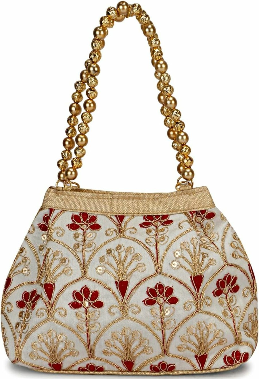 Wholesale LONGING TO BUY Longing To Buy Indian Ethnic Designer Embroidered Silk Potli Bag Batwa Pearls Handle Purse