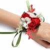 Wholesale Yean Yean Rose Bride Wedding Wrist Corsage Bridal Hand Flowers Wristlet Bridesmaid Ribbon Corsages Accessories For Women And Girls (Red)