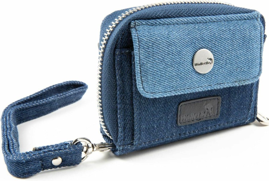 New WalletBe Walletbe Women'S Wallet Rfid Cash Card Coin Accordion Clutch With Wristlet Blue Denim