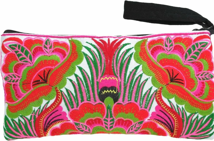 Clearance AeraVida Aeravida Stylish Red Hmong Tribe Embroidery Flower Clutch Wristlet Bag | Chic Brunch Bag For Women | Wristlet Fashion Gifts For Women | Boho Wristlet Bag