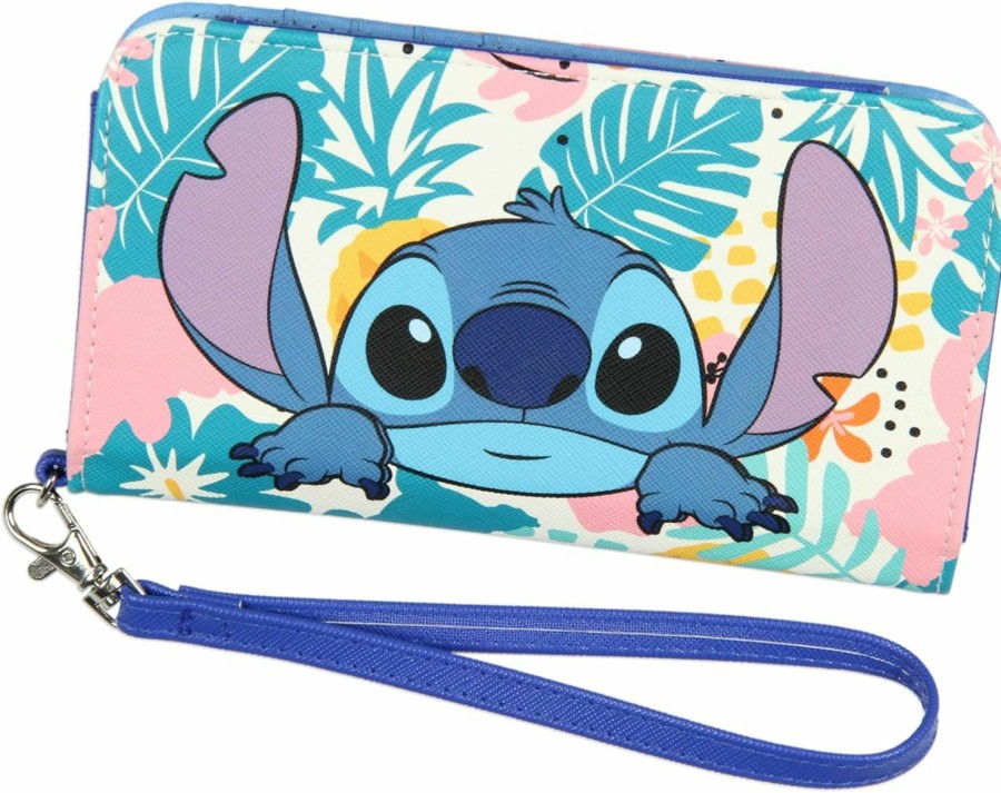 Hot Bioworld Disney Lilo & Stitch Tropical Design Snap-Closure Wristlet Wallet W/Tech Pocket And Wrist Strap