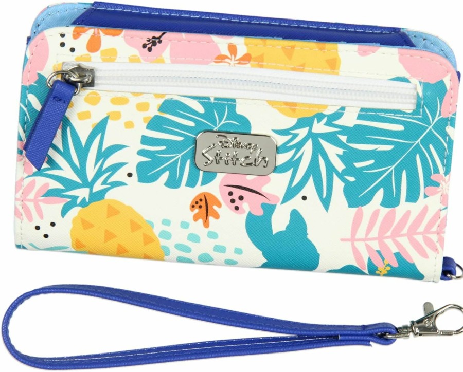 Hot Bioworld Disney Lilo & Stitch Tropical Design Snap-Closure Wristlet Wallet W/Tech Pocket And Wrist Strap