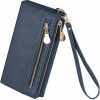 New LassZone Lasszone Wristlet Clutch Purse For Women Pu Leather Multiple Pocket Cell Phone Bag With Roomy Compartment And Card Slots (Blue)